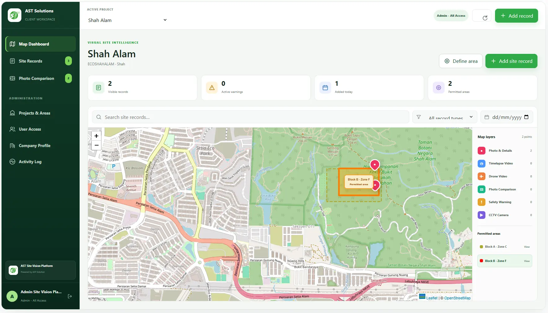 Site Vision interactive project map